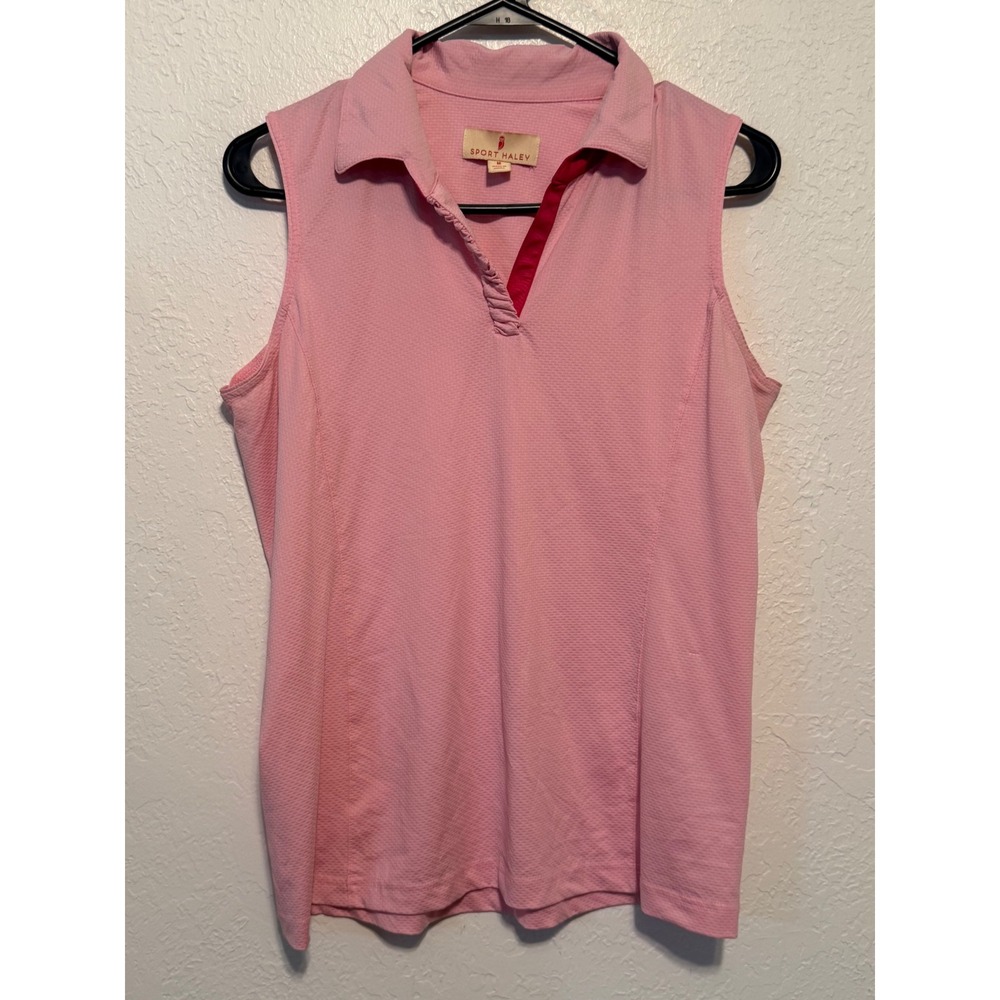 Sport Haley Womens Sleeveless Golf Polo Shirt Pink Textured V-Neck Top Medium